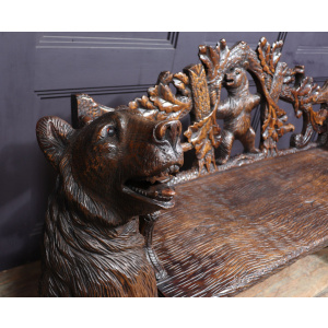 Intricately Carved Black Forest Bear Bench