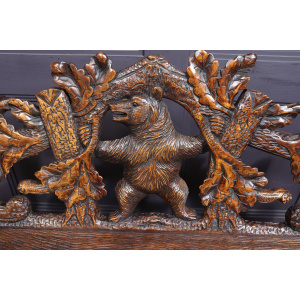 Intricately Carved Black Forest Bear Bench
