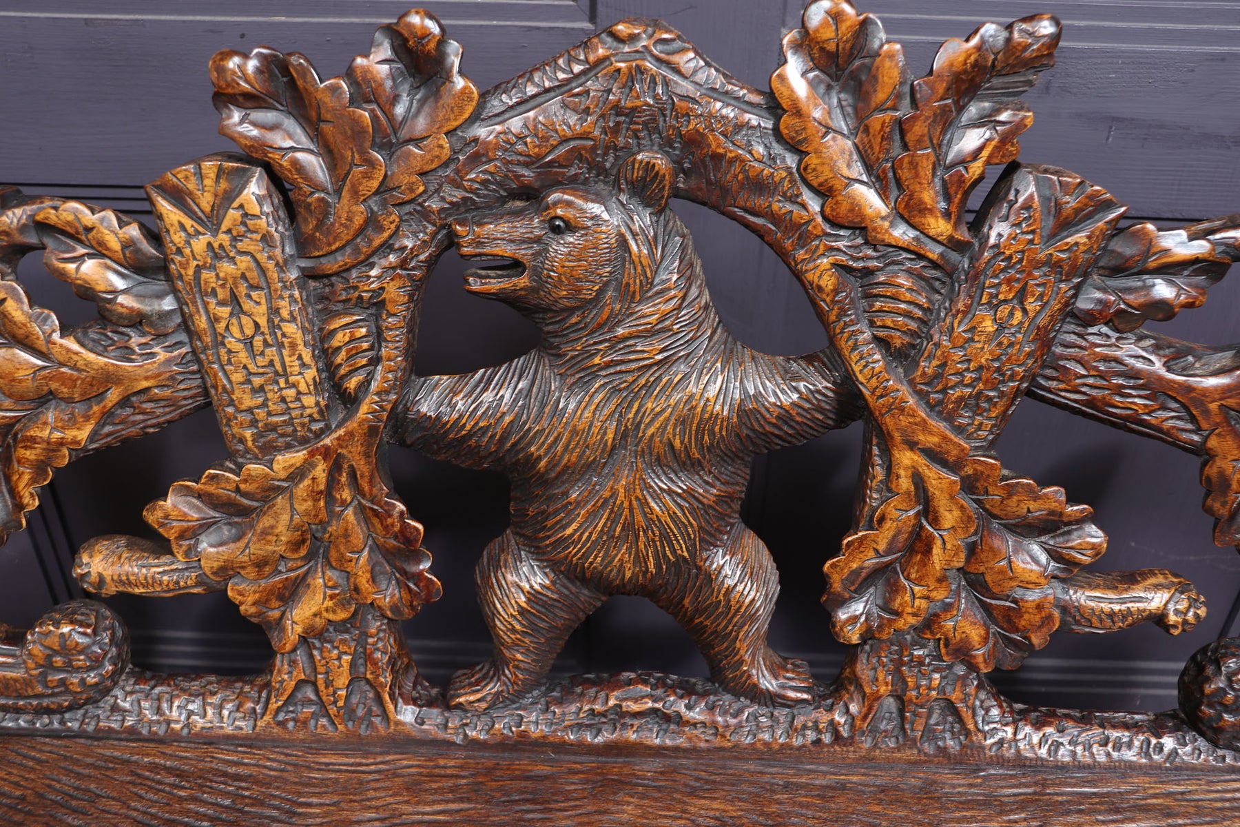Intricately Carved Black Forest Bear Bench