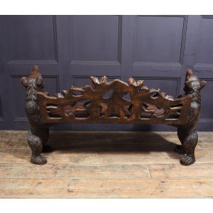 Intricately Carved Black Forest Bear Bench