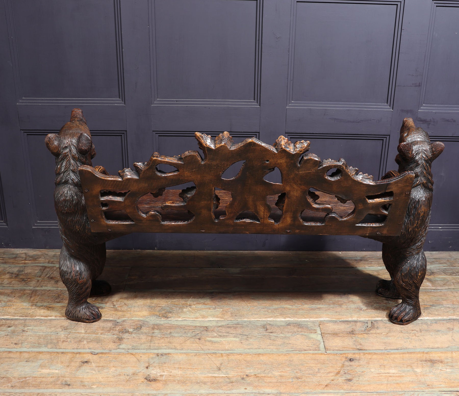 Intricately Carved Black Forest Bear Bench