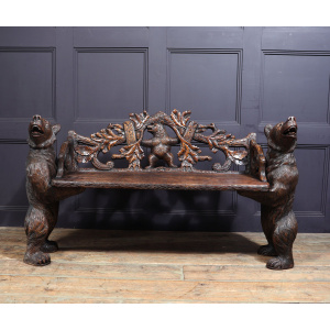 Intricately Carved Black Forest Bear Bench