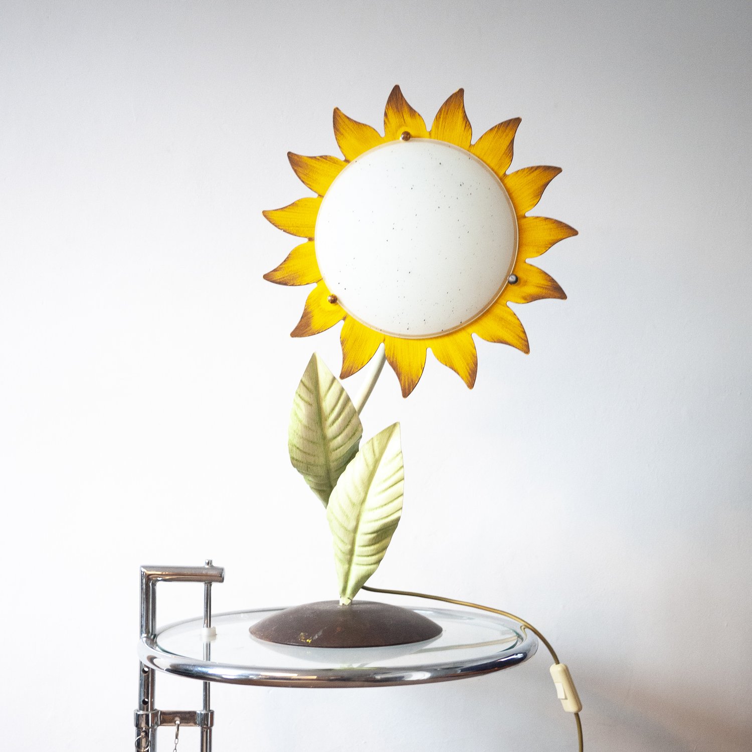 Decorative Italian Metal Painted Sunflower Table Lamp, 1970s