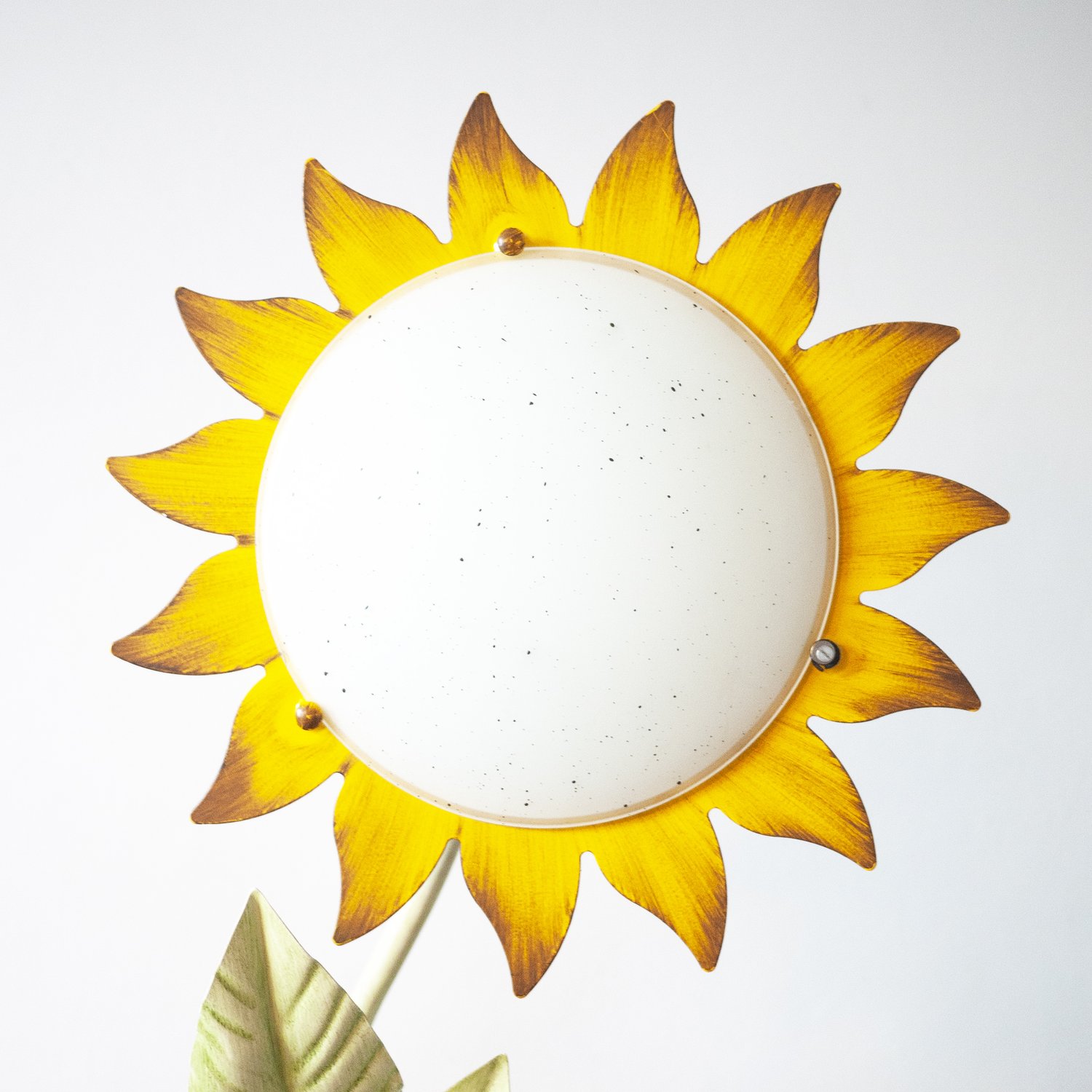 Decorative Italian Metal Painted Sunflower Table Lamp, 1970s