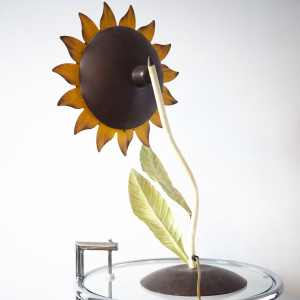 Decorative Italian Metal Painted Sunflower Table Lamp, 1970s