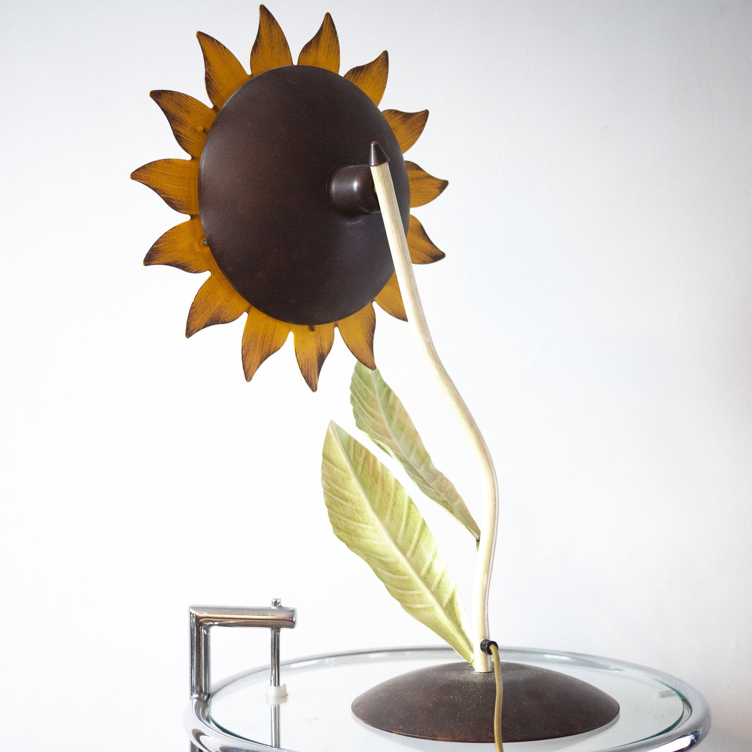 Decorative Italian Metal Painted Sunflower Table Lamp, 1970s