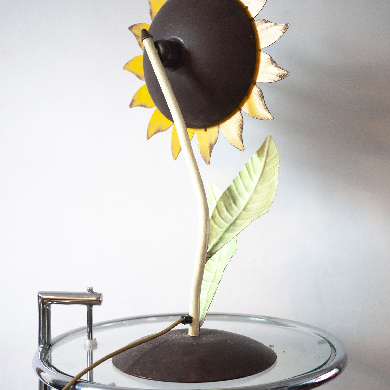 Decorative Italian Metal Painted Sunflower Table Lamp, 1970s