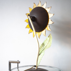 Decorative Italian Metal Painted Sunflower Table Lamp, 1970s