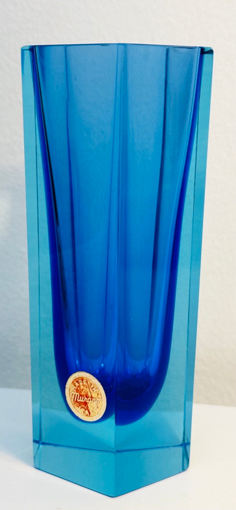Small Italian Murano Blue Sommerso Glass Vase, 1970s