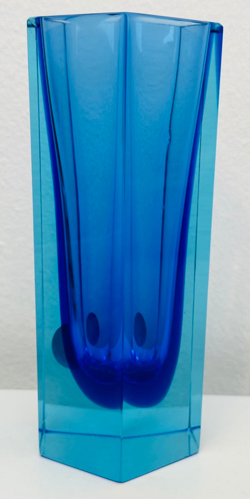 Small Italian Murano Blue Sommerso Glass Vase, 1970s