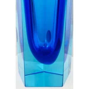 Small Italian Murano Blue Sommerso Glass Vase, 1970s