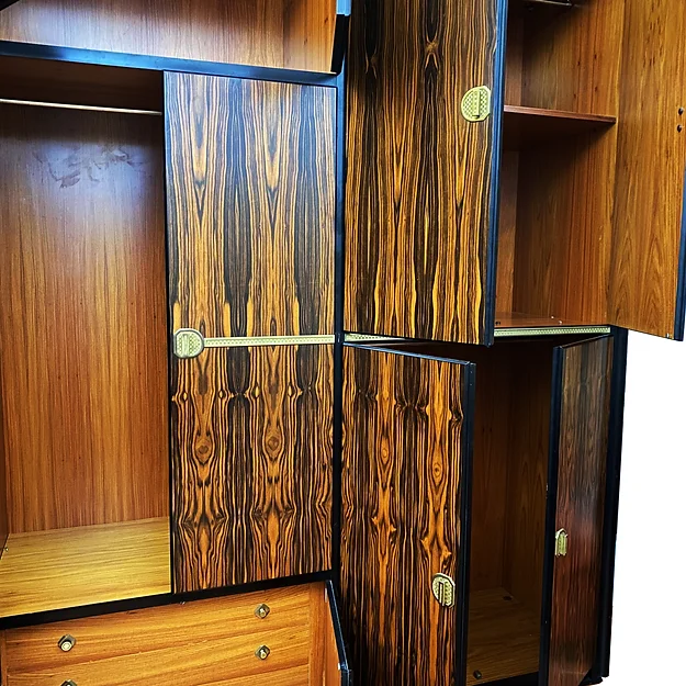 Italian Wardrobe in Macassar and Brass by Adalberto Caraceni for Modernindustria