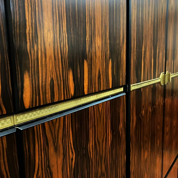 Italian Wardrobe in Macassar and Brass by Adalberto Caraceni for Modernindustria