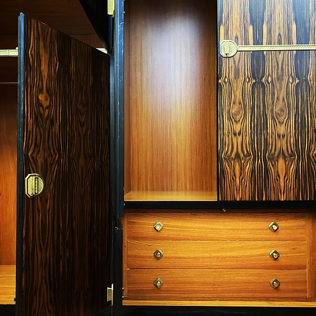 Italian Wardrobe in Macassar and Brass by Adalberto Caraceni for Modernindustria