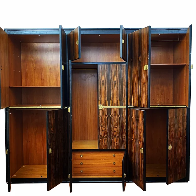 Italian Wardrobe in Macassar and Brass by Adalberto Caraceni for Modernindustria