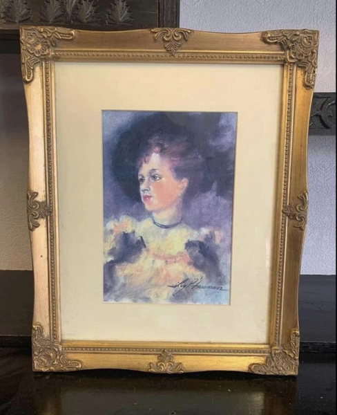 Original Oil Painting Of Woman In Gilt Frame By Artist ‘Roy Freeman’