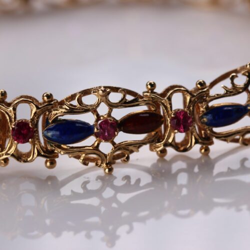 Enamel Bracelet 18K Yellow Gold with Natural Pink Sapphires
