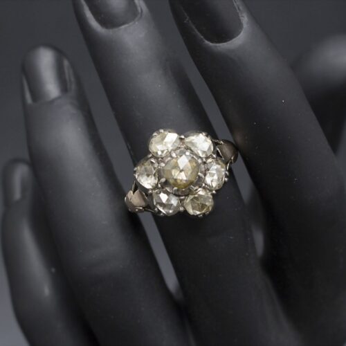 Big Antique Diamond Flower Ring Ca. 3.5ct Total