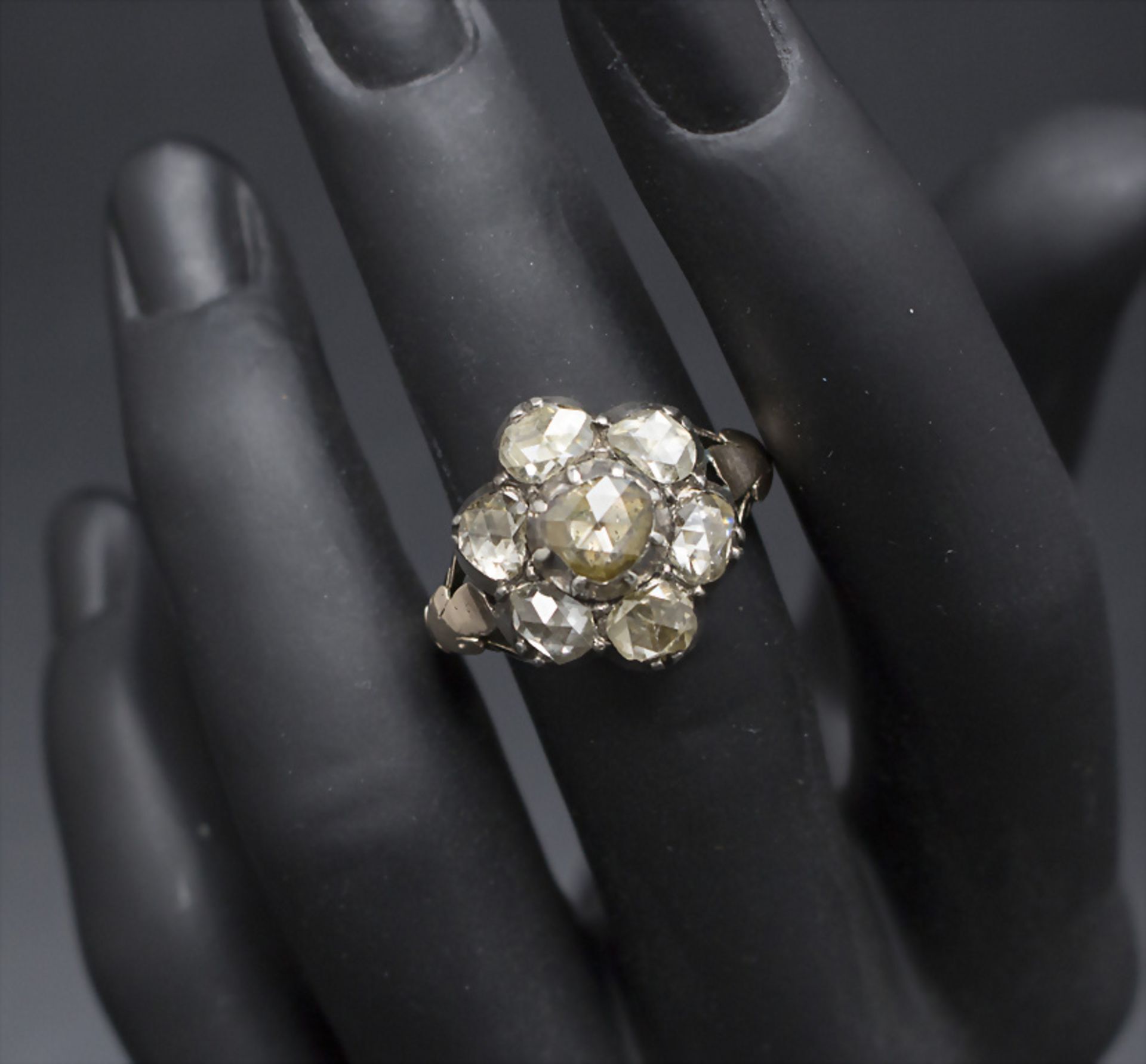 Big Antique Diamond Flower Ring Ca. 3.5ct Total