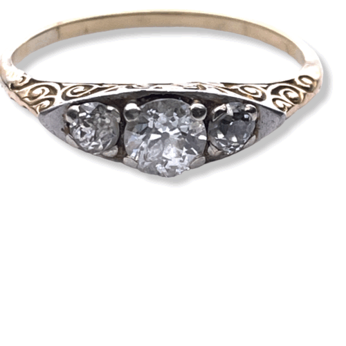 Antique diamond ring with 3 diamonds 0.44 ct