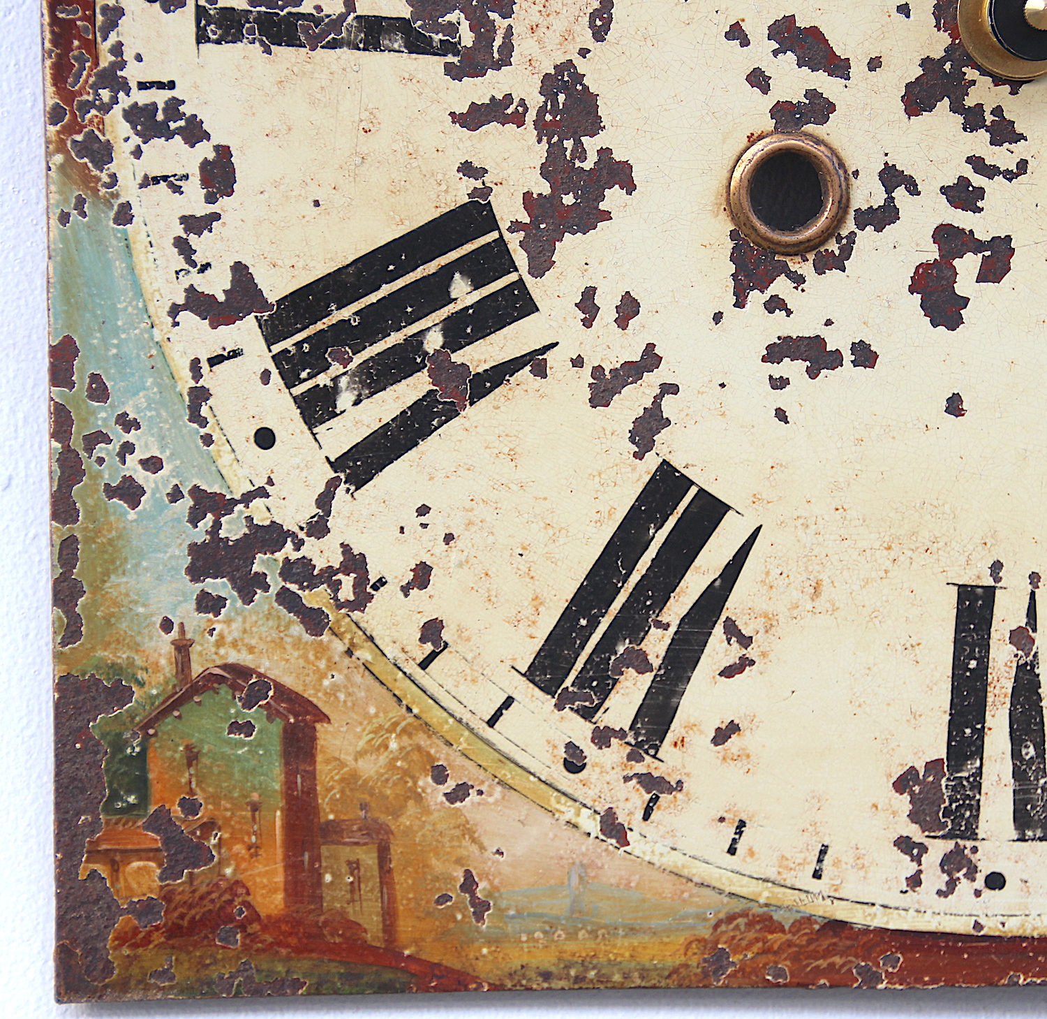Antique Aged Hand Painted Grandfather Clock Iron Dial