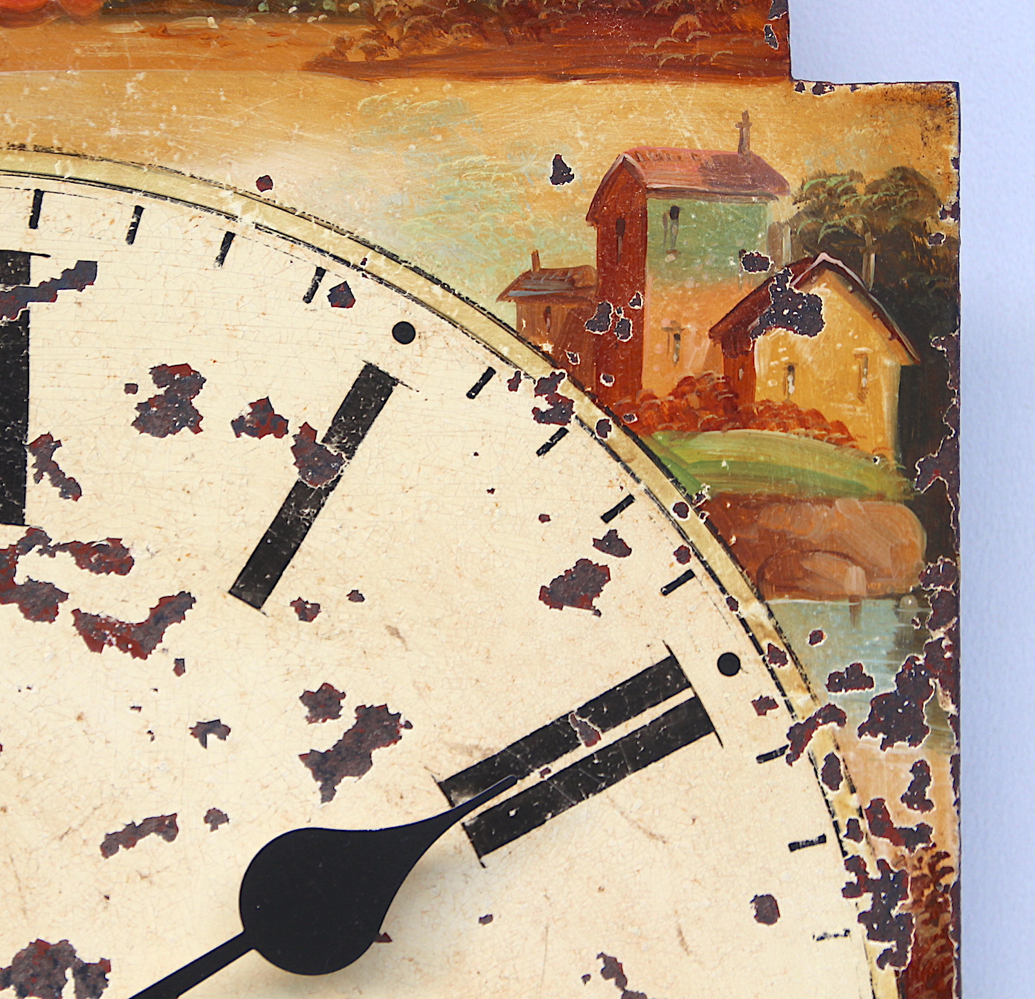 Antique Aged Hand Painted Grandfather Clock Iron Dial
