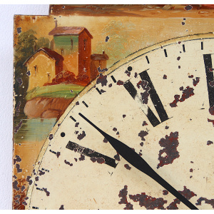 Antique Aged Hand Painted Grandfather Clock Iron Dial