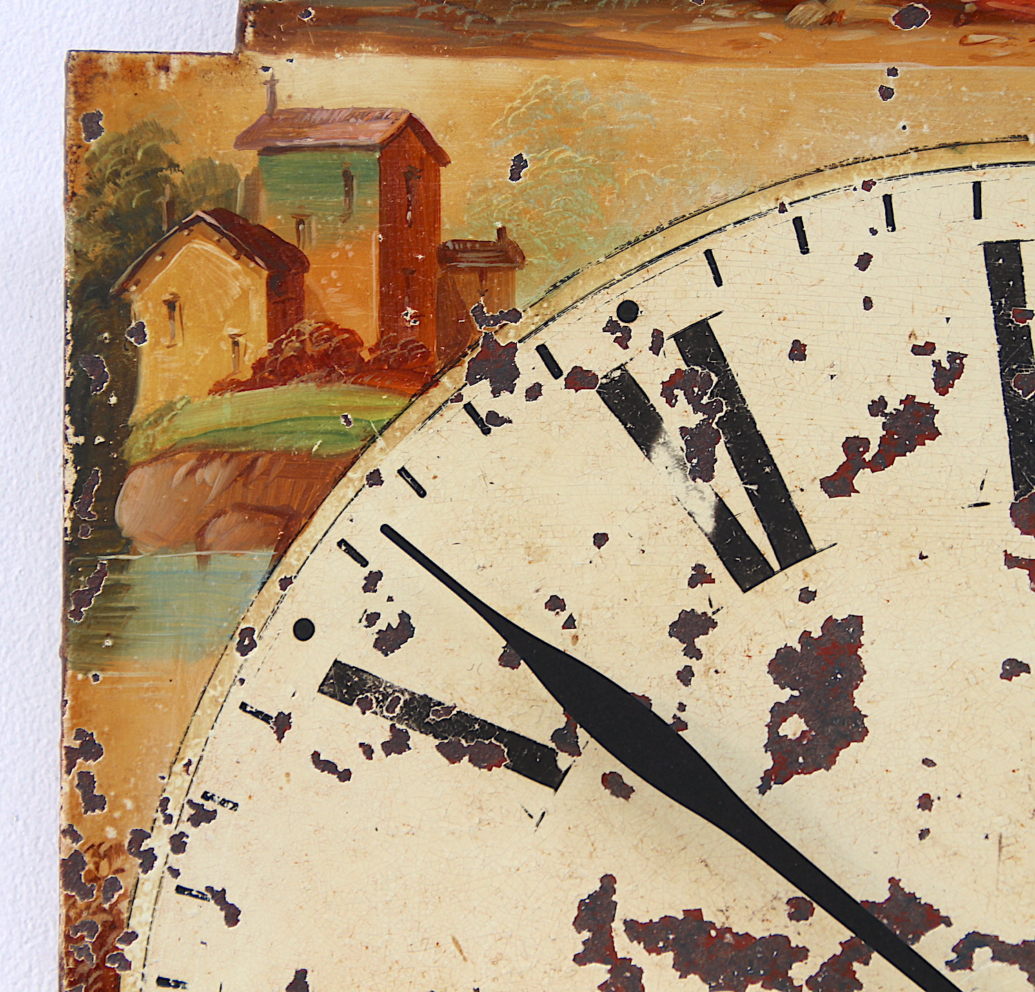 Antique Aged Hand Painted Grandfather Clock Iron Dial