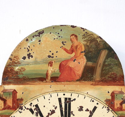 Antique Aged Hand Painted Grandfather Clock Iron Dial - Image 4
