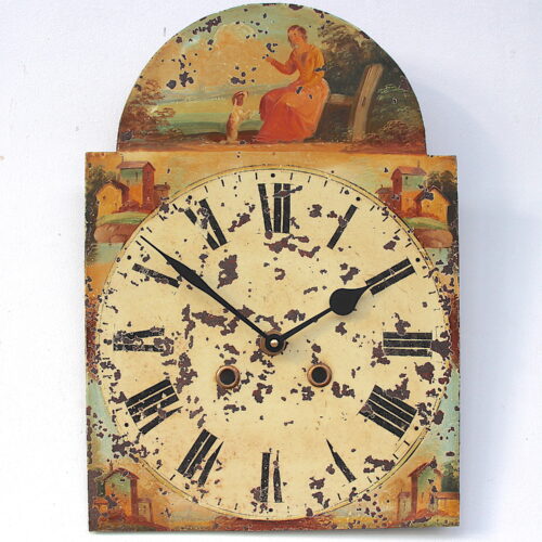 Antique Aged Hand Painted Grandfather Clock Iron Dial