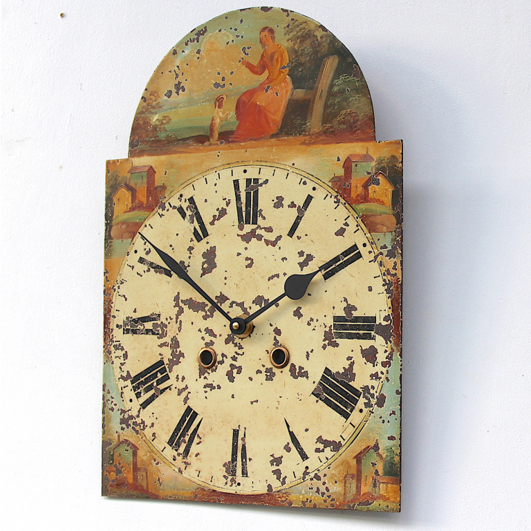 Antique Aged Hand Painted Grandfather Clock Iron Dial - Image 3