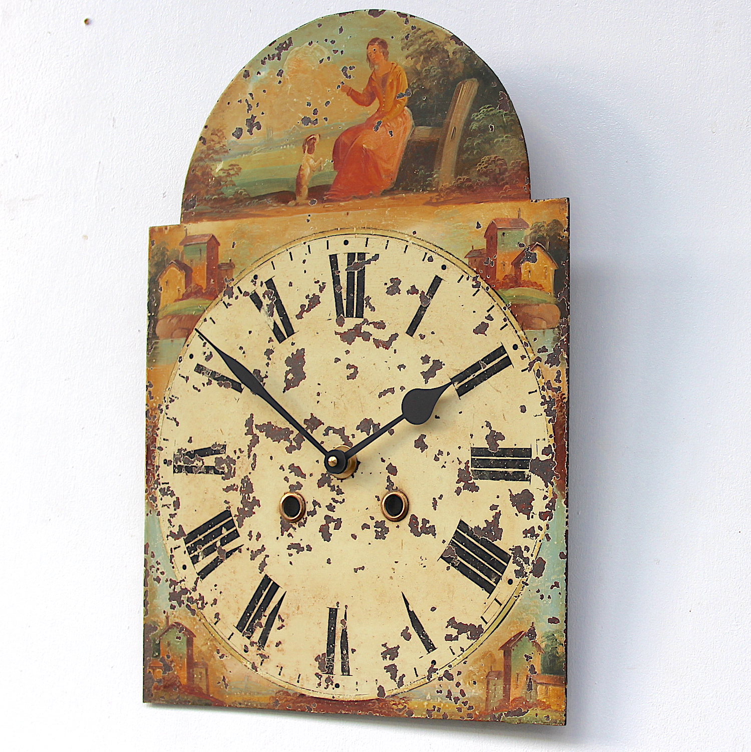 Antique Aged Hand Painted Grandfather Clock Iron Dial