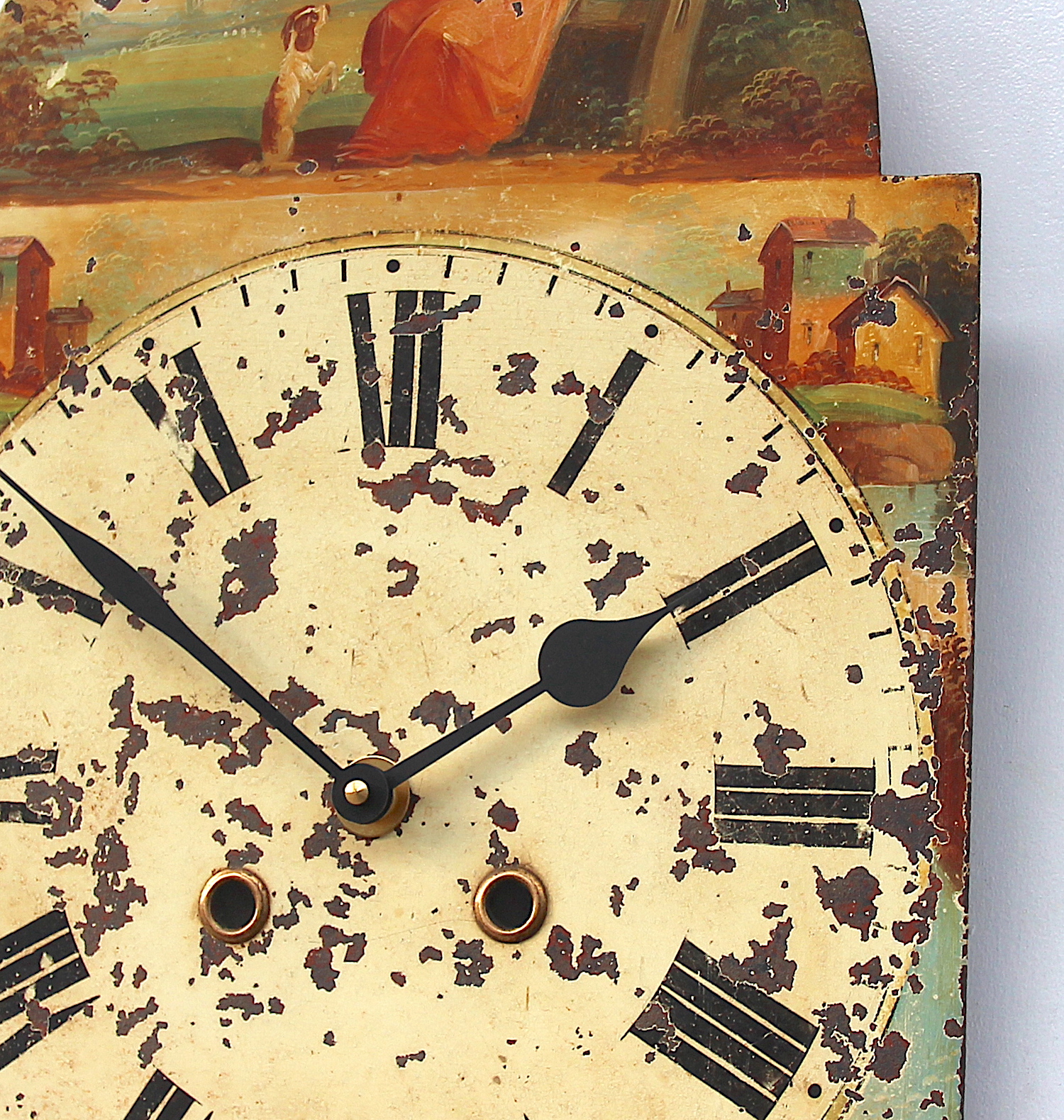 Antique Aged Hand Painted Grandfather Clock Iron Dial