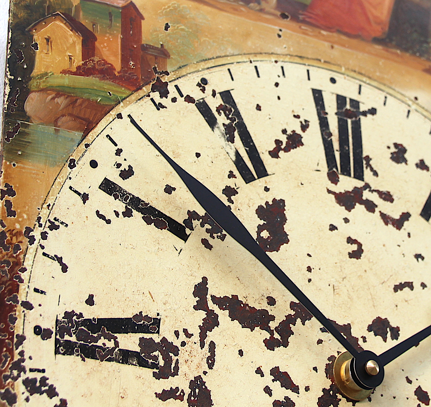 Antique Aged Hand Painted Grandfather Clock Iron Dial