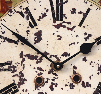 Antique Aged Hand Painted Grandfather Clock Iron Dial - Image 10