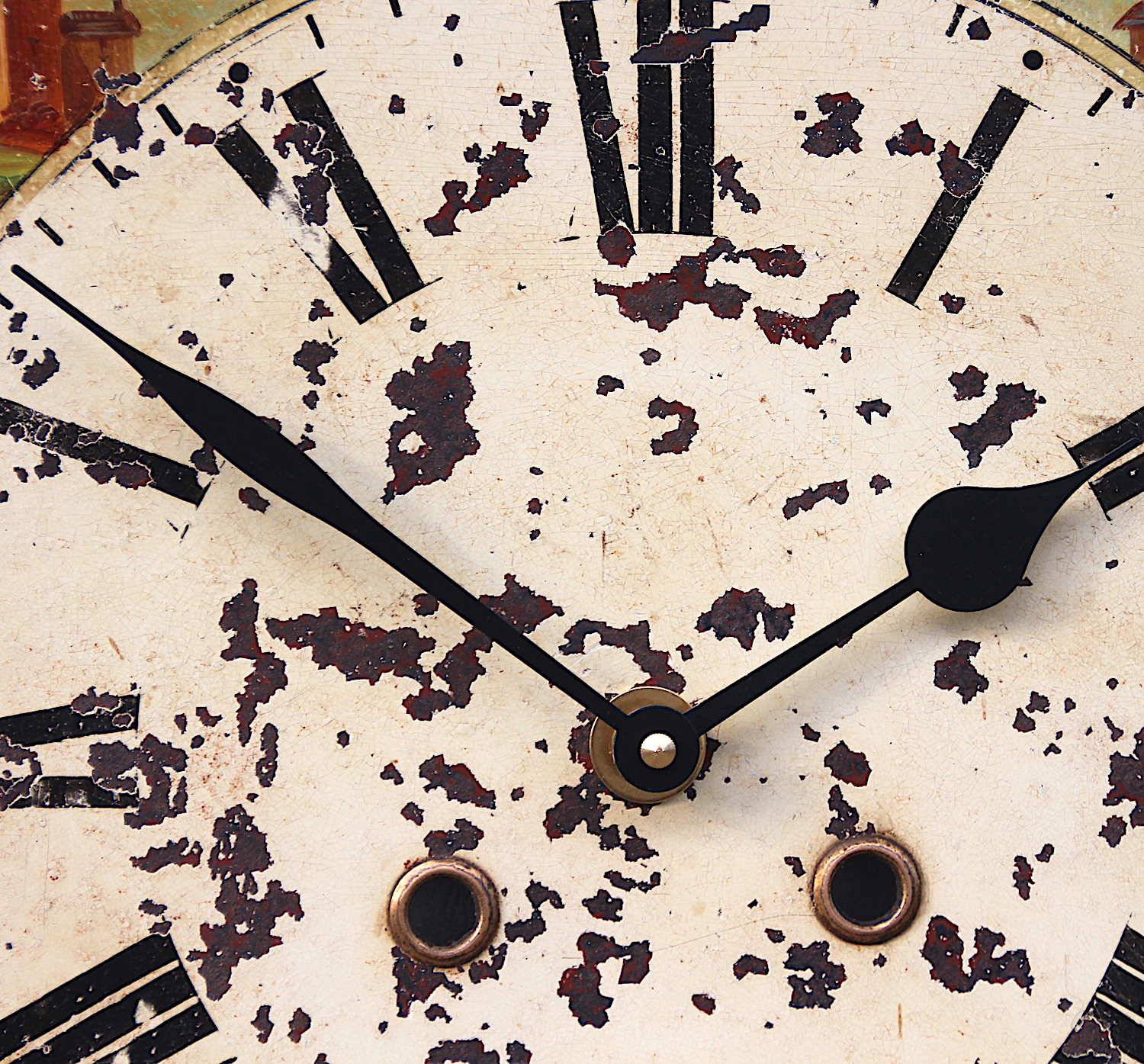 Antique Aged Hand Painted Grandfather Clock Iron Dial