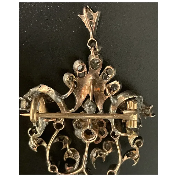 Antique Art Nouveau Diamond pendant set in 18 Kt Gold and Silver