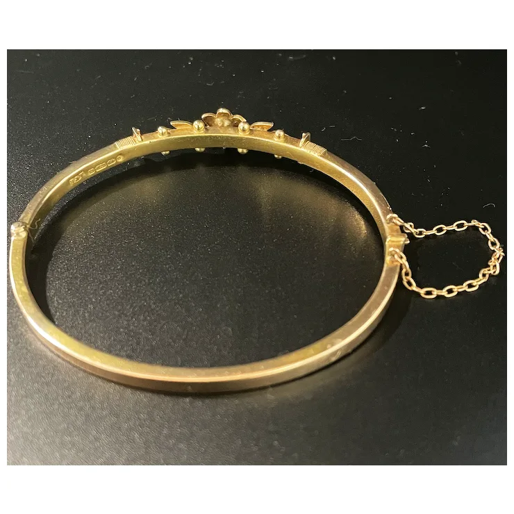 Antique Bangle, from Birmingham 1892, 15K gold with seed pearls