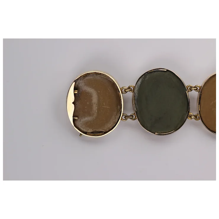 Antique Victorian Lava Cameo Bracelet 14 Karat Gold with Greek/Roman Gods