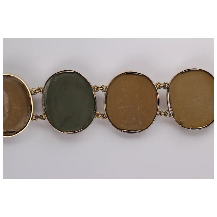 Antique Victorian Lava Cameo Bracelet 14 Karat Gold with Greek/Roman Gods