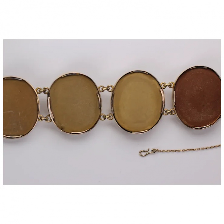 Antique Victorian Lava Cameo Bracelet 14 Karat Gold with Greek/Roman Gods - Image 11