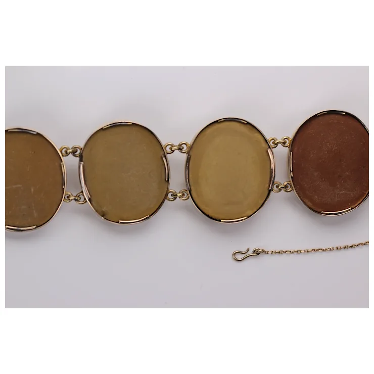Antique Victorian Lava Cameo Bracelet 14 Karat Gold with Greek/Roman Gods