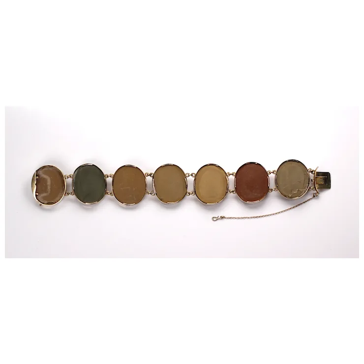 Antique Victorian Lava Cameo Bracelet 14 Karat Gold with Greek/Roman Gods