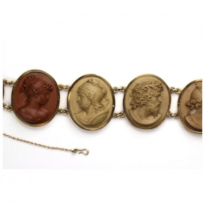 Antique Victorian Lava Cameo Bracelet 14 Karat Gold with Greek/Roman Gods