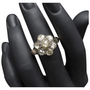Big Antique Diamond Flower Ring Ca. 3.5ct Total