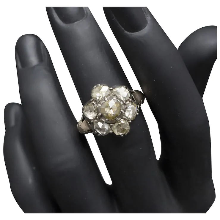 Big Antique Diamond Flower Ring Ca. 3.5ct Total