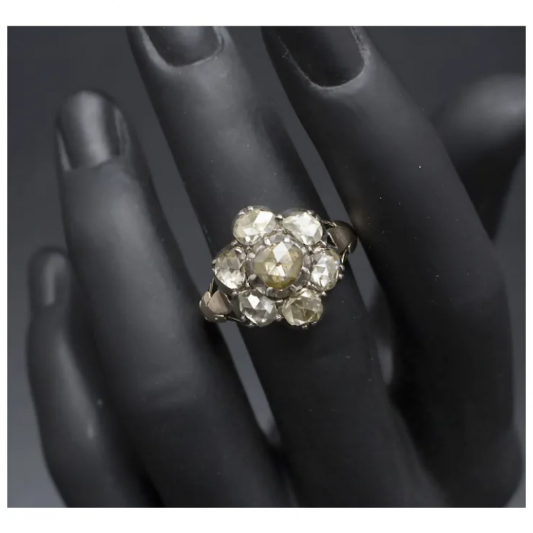 Big Antique Diamond Flower Ring Ca. 3.5ct Total - Image 3