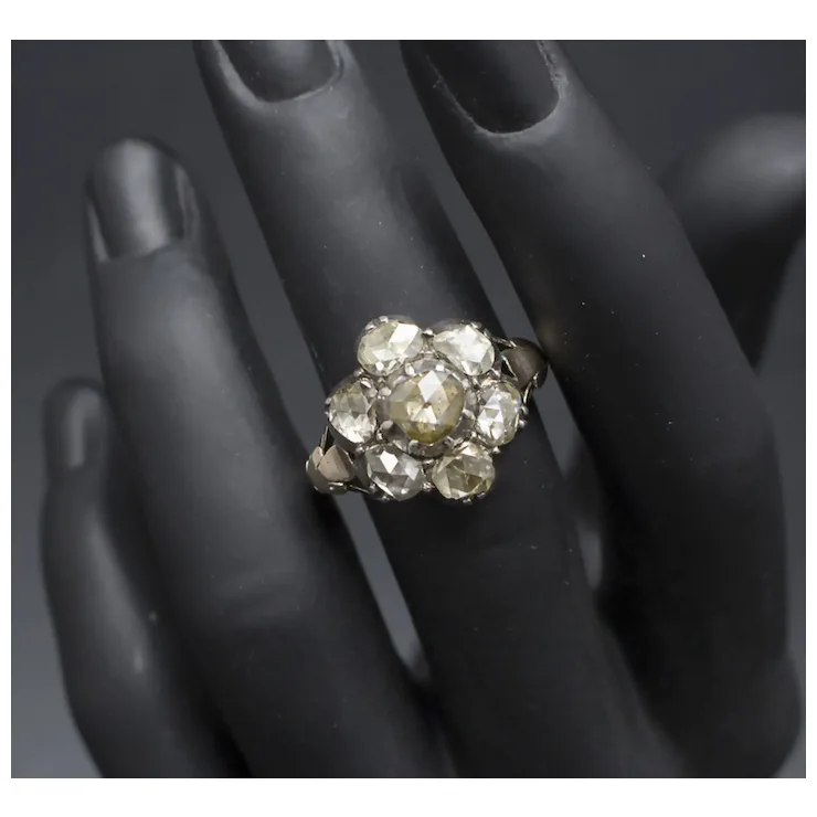 Big Antique Diamond Flower Ring Ca. 3.5ct Total