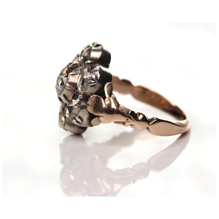 Big Antique Diamond Flower Ring Ca. 3.5ct Total