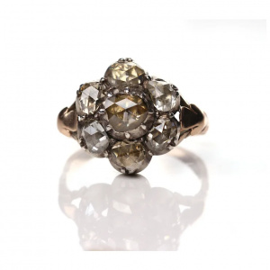 Big Antique Diamond Flower Ring Ca. 3.5ct Total